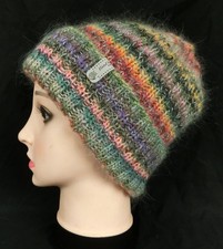 Warme Strickmütze Handarbeit Merino/Mohair/Seide Beanie mit Umschlag Unikat Gr L