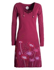 Vishes Damen Langarm Shirtkleid Tunika Kleid Baumwollkleid mit Blumen Print