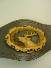 60er Vintage Hosenträger Länge: 93 cm Lederhose Geschirr Hirsch Emblem HT021