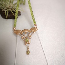 Jugendstil Kette Peridot Collier Perle Jugendstilschmuck Silber 925/- vergoldet