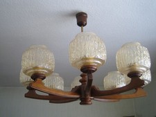 Mid Century Deckenlampe / Deckenkrone , Nußbaum, 70er Jahre 8-flammig