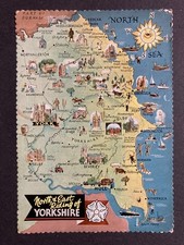 Eine bildhafte Karte von North & East Riding of Yorkshire Vintage Karte Postkarte Q2