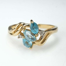 0.57ctw Blauer Topas mit Diamant Akzent Ring Edelstein Ring IN 14K Gelbgold m040