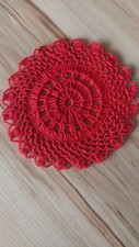 Häkel Deckchen häkeln Untersetzer gehäkelt rot  Deko 12,5 cm retro Trend