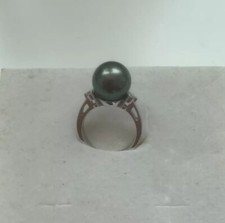 Perlfekt AAA Tahitiperle Ring Gr. 17/Weißgold 750/2 Brillanten 0,24 ct. ges/ Qvc