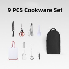 Camping Kochgeschirr 9-Pcs Set Outdoor Küchenutensilien Organizer Reisezubehör