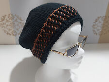 DAMEN BEANIE CHEMO Mütze, handmade schwarz braun, 53-56 cm Kopfumfang, Baumwolle