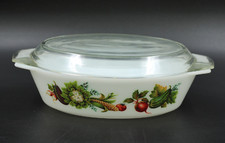 JAJ Pyrex Auflaufform Kasserolle mit Glasdeckel England Gemüse Motiv mit Griffen