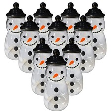 Schneemann Kunststoff Süßigkeitenglas mit schwarzem Bommelmütze Deckel Weihnachten Sweet Jar Xmas