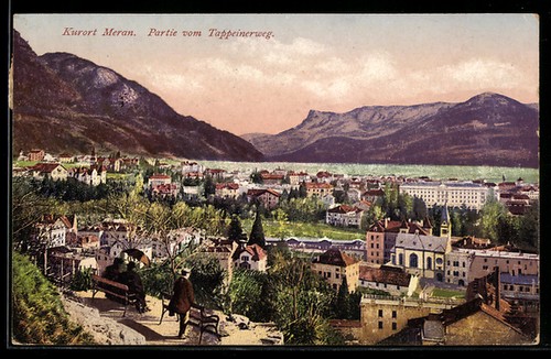 Meran ortspartie mit kirche - ortspartie,