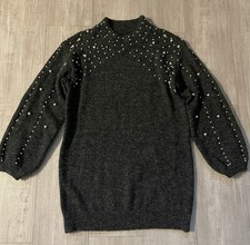 Damen Pullover Gr.S Farbe Grau Anthrazit mit Perlen