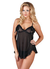 Sexy Babydoll Negligee S-XXL schwarz Nachtkleid Cups offen Nachtwäsche Rüschen