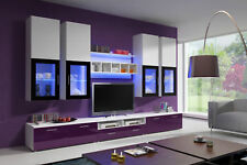 Wohnwand Anbauwand Wohnzimmer Schrankwand Hochglanz Aura I Led Grau Schwarz 07