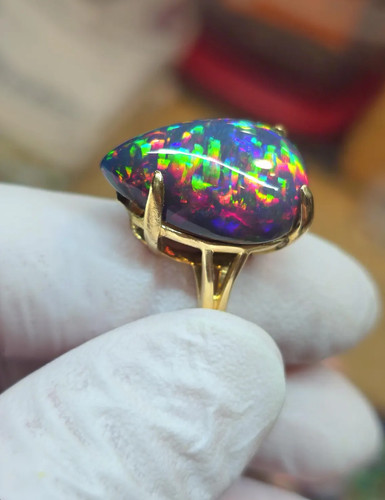 Schwarz opal ring - opal, birne
