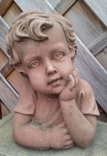 Junge Kind Bub Engel Büste aus Kunst Sandstein im Antik Look H 43