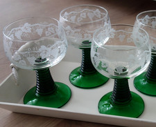 1 -7 Weinrömer 0,2 l Luminarc Weinlaub Trompetenfuß grün Designklassiker 70er