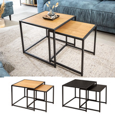 Design Beistelltische 2er Set FARBWAHL SLIM LINE 50cm Wildeiche Industrial Stil