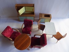 KÜCHE Stühle Tisch Sessel*PUPPEN-STUBENMÖBEL*Holz Resopal*50er 60er Mid Century