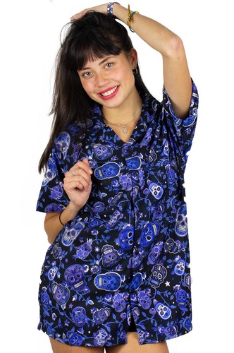 Funky hawaiibluse skull blau - hawaiibluse,