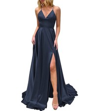 Damen Kleid Elegant Abend Cocktailkleid Hochzeit Abschlussball, Navy Blau, EU32