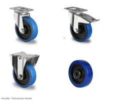 Transportrolle Blue wheels Schwerlastrollen Vollgummi blau 80 100 125 160 200 mm