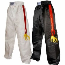 BAY FLAME Kickboxhose Kickboxen Hose Satinhose Muay Thai Box schwarz weiß Flamme