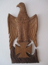 Antikes altes Holzrelief  handgeschnitzt  mit Hoheitsadler und Eisernes  Kreuz