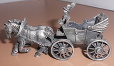 Historische ZINN Figur, Pferdefuhrwerk, Gespann mit Kutscher 