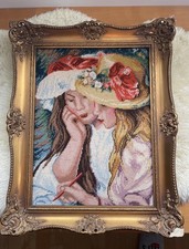 Gobelin Stickbild im Holzrahmen  „Zwei lesende Mädchen “