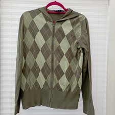 Jacke fein Strick von Tomi Hilfinger Größe L /  Grün mit Karos