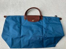 Longchamp Le Pliage Tasche Gr. L Nylon petrol Rindsleder braun Handtasche