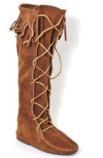 M48 Mokassins Stickerei Fransen Boho Stiefel Schnürung Ethno Minnetonka Leder 37