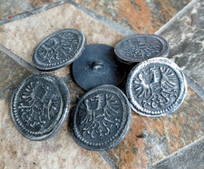 6 Stück Metall Trachtenknöpfe Zierknöpfe, Motiv: "Alte Münze", 24 mm.