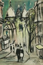Unleserlich signiert S Pastell Malerei von 1961 Stadtansicht Paris expressiv 