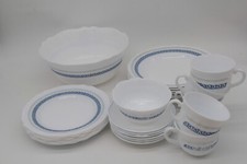 Acropal France Hartglas Geschirr Kaffeeservice weiß Muster blau Schüssel Suppent