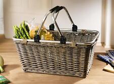 Einkaufskorb Autokorb Tragekorb aus Weide grau Alu Henkel Picknickkorb Bügelkorb