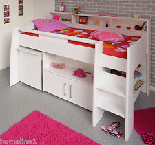 halbhoch prinzessin Bett Mädchen hochbett Weiß mit Kommode&Schreibtisch Swan1B 