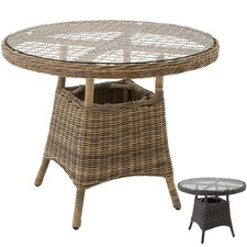 Gartentisch rund 90 cm Polyrattan Beistelltisch Alu Geflechttisch Garten Balkon
