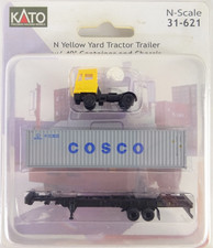 Kato 31-621 Yellow Yard Tractor Trailer + 40' Container & Chassis "COSCO" 1:160
