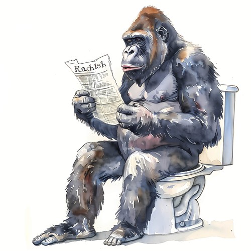 Wandbild affe zeitung toilette - wandbild,