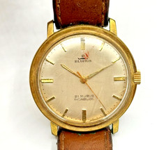 Original Vintage Blumus Armbanduhr Vintage Art Deco Gold Braun 21 Rubis Incabloc