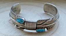 Indianerschmuck 925er Sterling Silber Armband 2 x Türkis Türkise Feder Federn
