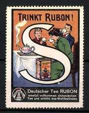 Reklamemarke Deutscher Tee Rubon, Firmenlogo und Teeverpackung, Frauen und Mann 