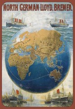 mrdeco Blechschild 30x40cm gewölbt North German Lloyd Bremen Retro Schild