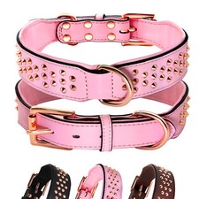 Lederhalsband Hund Breit Hundehalsband Nieten Echtleder Rosa Verstellbar L XL