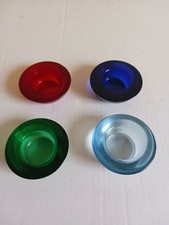 4 Teelichthalter, Glas, bunt, z.B. als Adventskranz