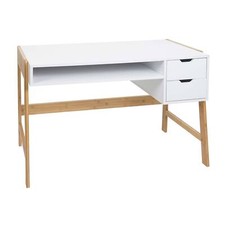 B-Ware Schreibtisch MCW-K12, Bürotisch, Schublade, Bambus 76x115x58cm, weiß