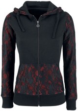 Gothicana by EMP Damen schwarz-rote Kapuzenjacke mit Spitze