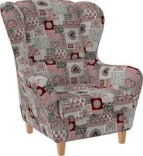 Ohrensessel, Fernsehsessel ohne Hocker; Design: Patchwork, Ornamente, Herz, rot