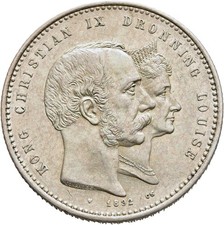 FITZ Dänemark Christian IX. 1863-1906 2 Kroner 1892 Goldene Hochzeit °TCH172